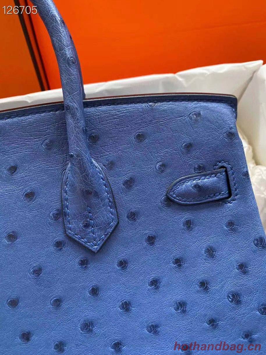 Hermes Birkin Bag Original Leather Ostrich Skin HBK2530 Dark Blue