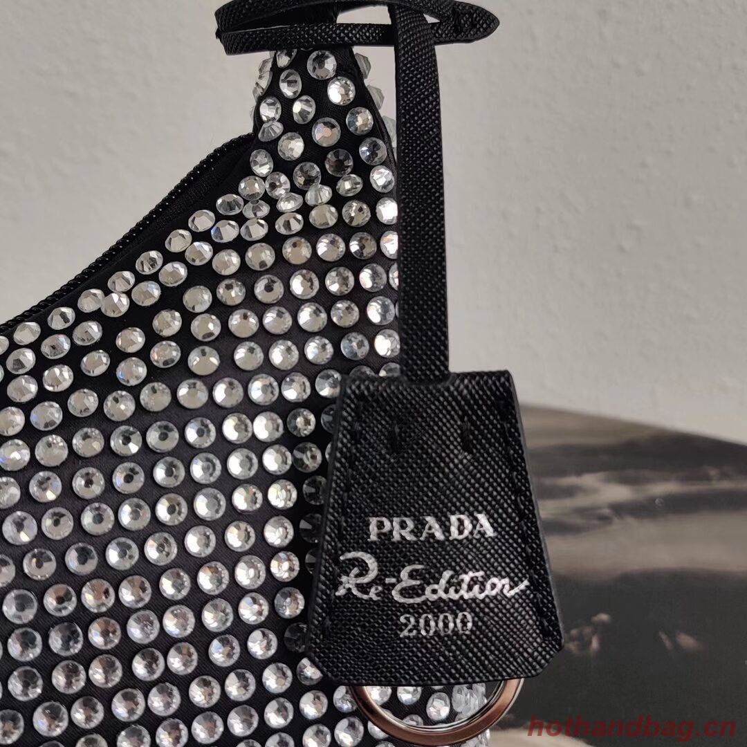 Prada Satin mini-bag with artificial crystals 1BE515Z black