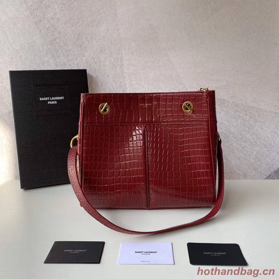 SAINT LAURENT CASSANDRA IN CROCODILE-EMBOSSED SHINY LEATHER Y862028 red