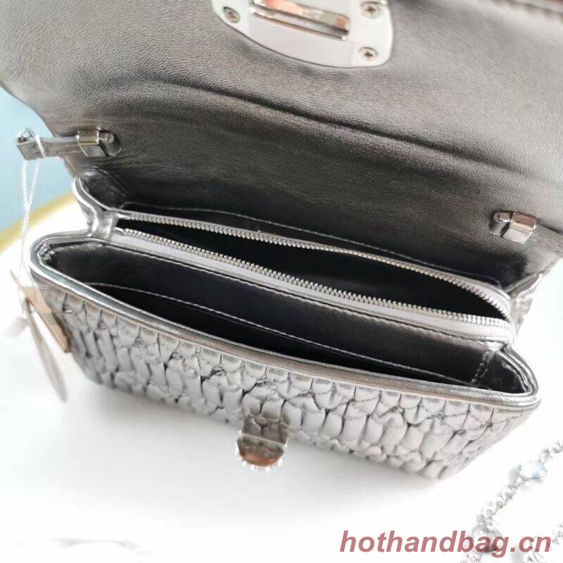 miu miu Matelasse Nappa Leather Shoulder Bag 5BP012M Silver