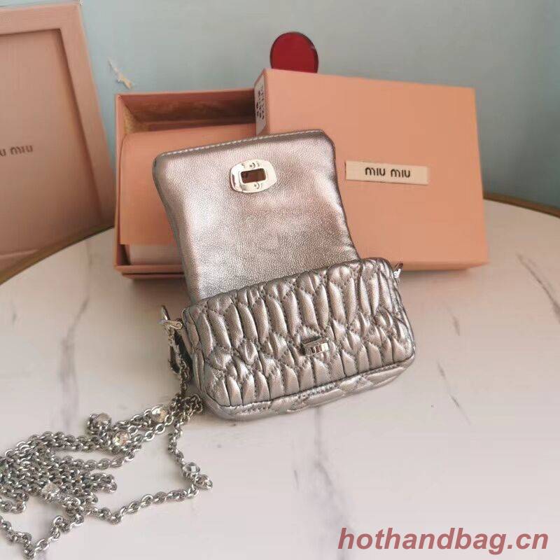 miu miu Matelasse Nappa Leather mini Shoulder Bag 5TT124 Silver