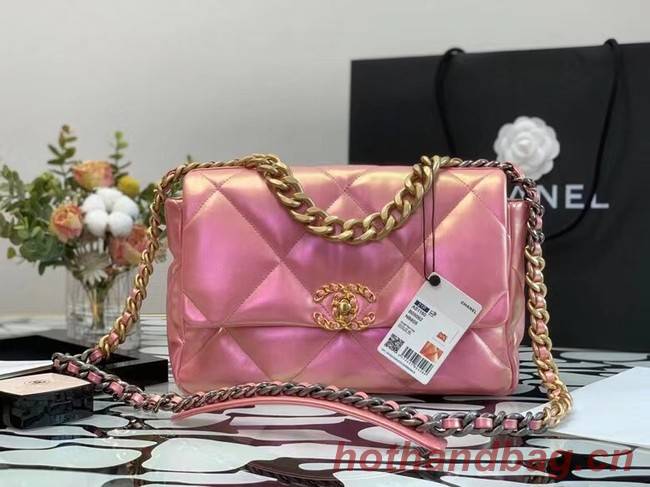 chanel 19 large flap bag Iridescent Calfskin&Gold-Tone AS1162 Pink