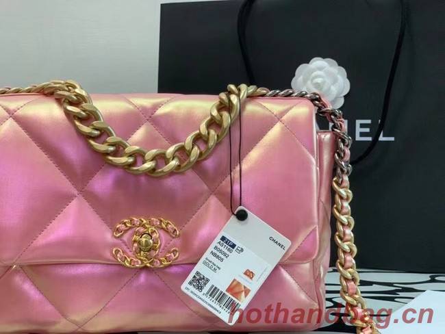 chanel 19 large flap bag Iridescent Calfskin&Gold-Tone AS1162 Pink