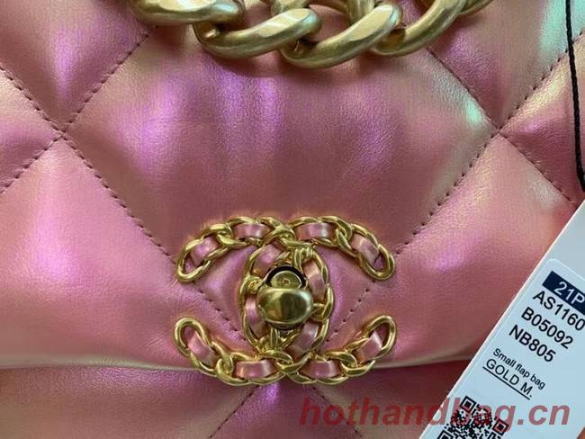 chanel 19 large flap bag Iridescent Calfskin&Gold-Tone AS1162 Pink