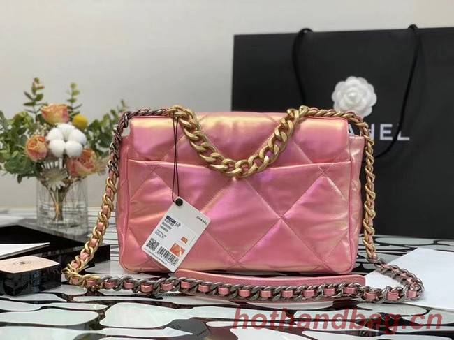 chanel 19 large flap bag Iridescent Calfskin&Gold-Tone AS1162 Pink