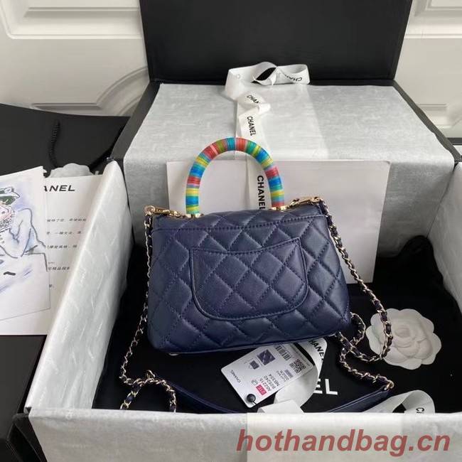 chanel mini flap bag with top handle AS2215 Navy Blue