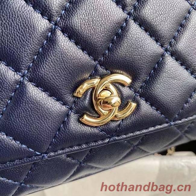 chanel mini flap bag with top handle AS2215 Navy Blue