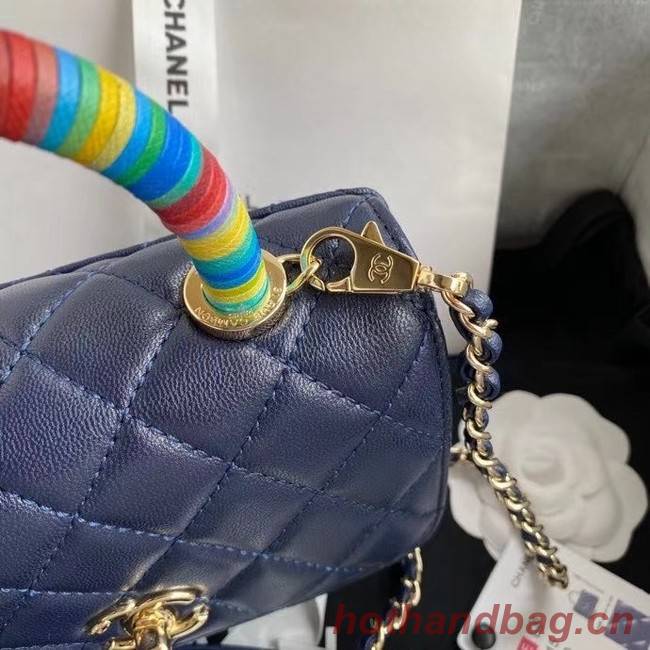 chanel mini flap bag with top handle AS2215 Navy Blue