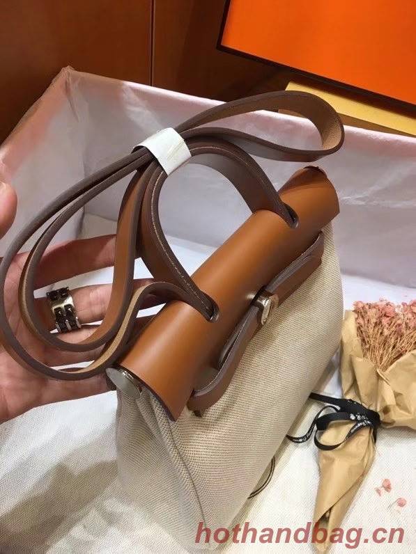 Hermes mini Herbag Original Canvas Leather & Calfskin 45987 Offwhite&brown