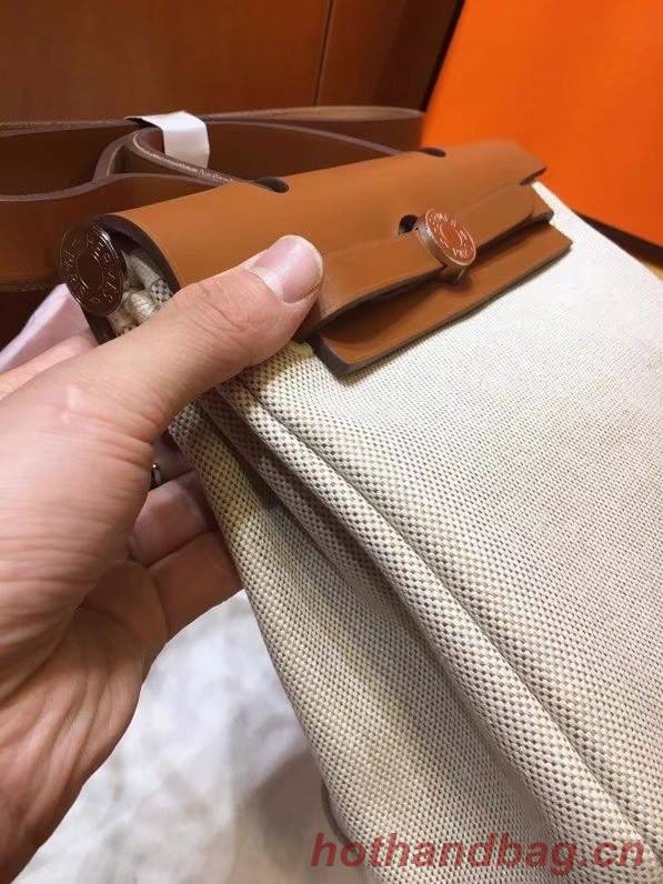 Hermes mini Herbag Original Canvas Leather & Calfskin 45987 Offwhite&brown