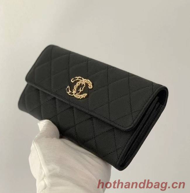 Chanel Calfskin Leather & Gold-Tone Metal Wallet AP1895 black
