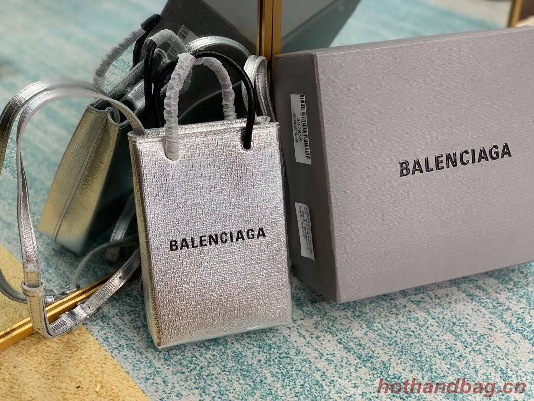 Balenciaga Original Leather Mini Shopper Bag B152865 Silver