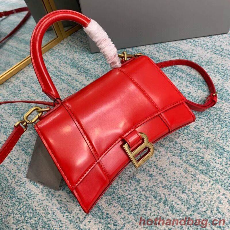 Balenciaga Hourglass XS Top Handle Bag shiny box calfskin 28331 red