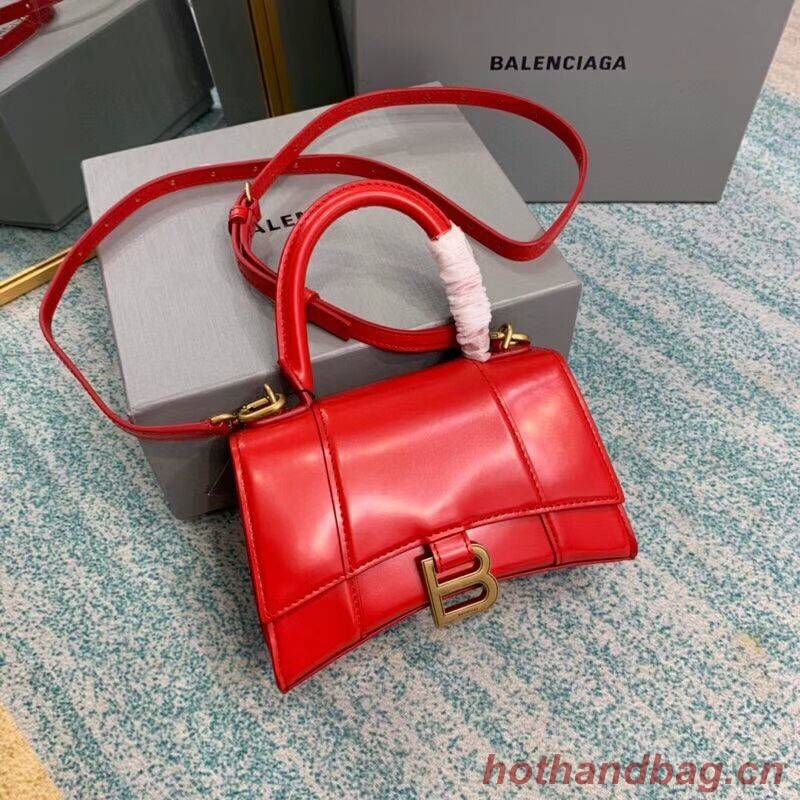 Balenciaga Hourglass XS Top Handle Bag shiny box calfskin 28331 red
