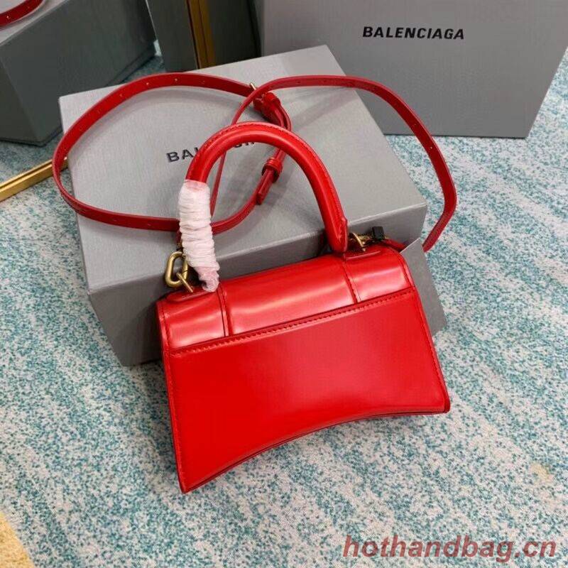 Balenciaga Hourglass XS Top Handle Bag shiny box calfskin 28331 red