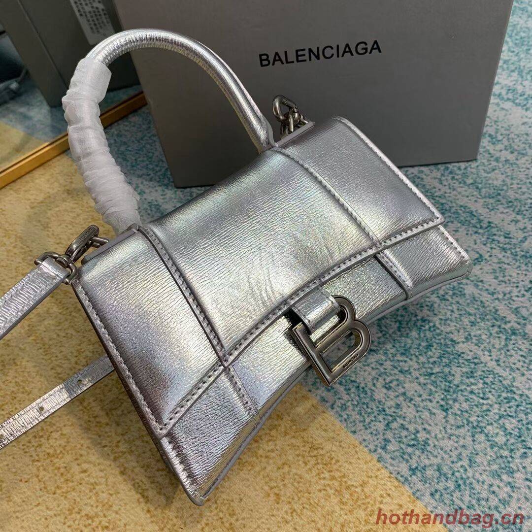 Balenciaga Hourglass XS Top Handle Bag shiny box calfskin 28331 silver