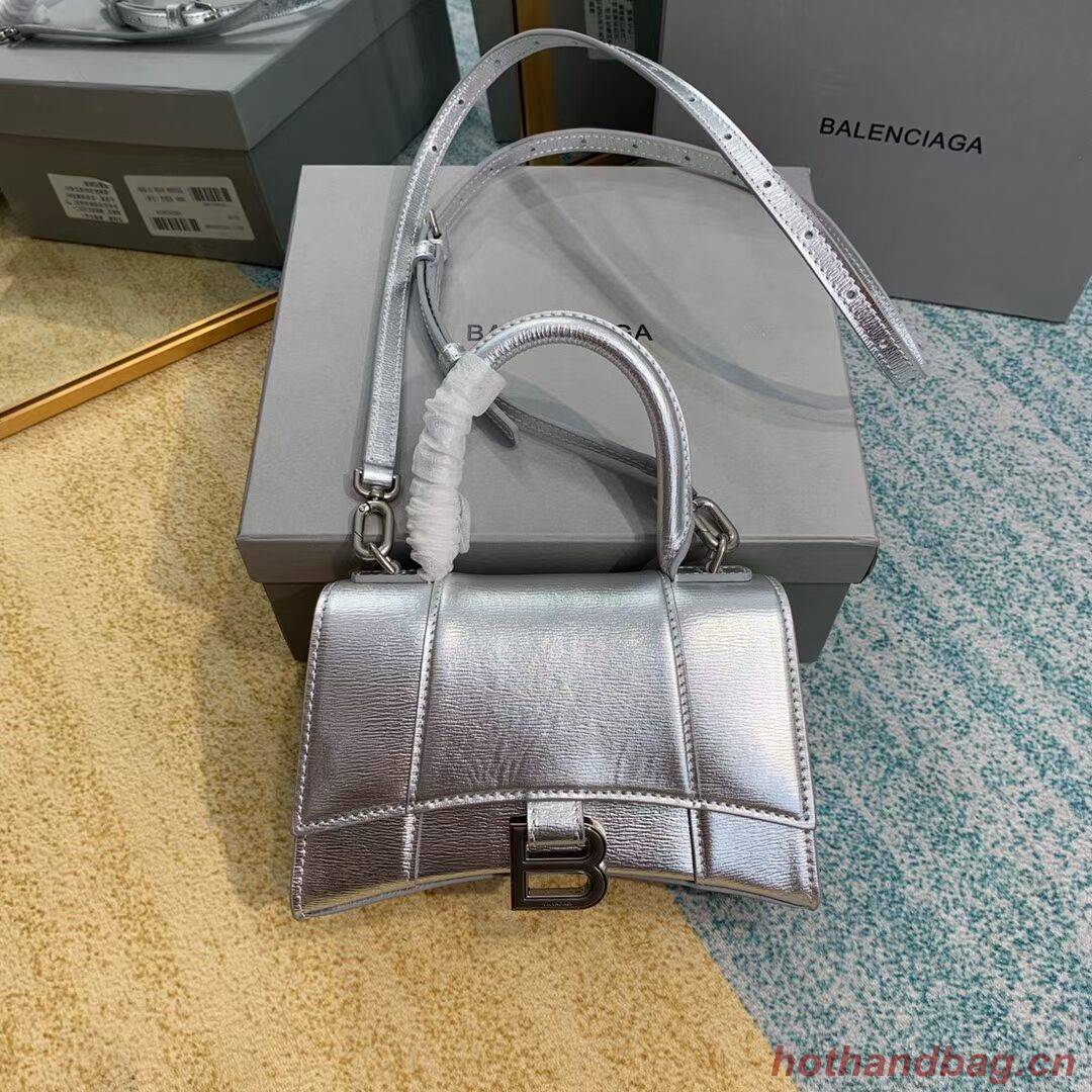 Balenciaga Hourglass XS Top Handle Bag shiny box calfskin 28331 silver