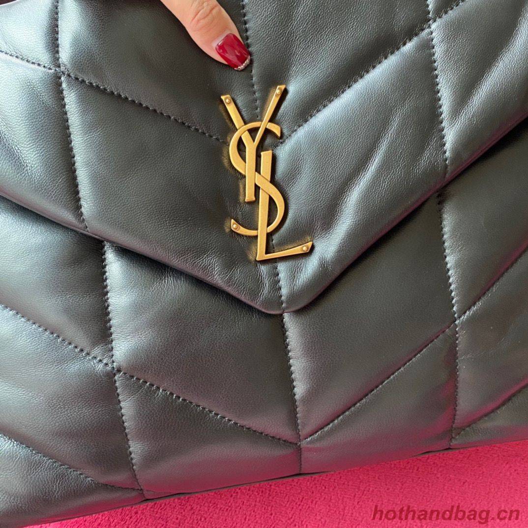 Yves Saint Laurent LOULOU PUFFER IN QUILTED CRINKLED MATTE LEATHER MEDIUM BAG Y577475 Black Gold hardware