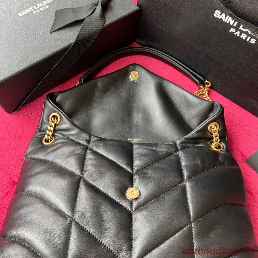 Yves Saint Laurent LOULOU PUFFER IN QUILTED CRINKLED MATTE LEATHER MEDIUM BAG Y577475 Black Gold hardware