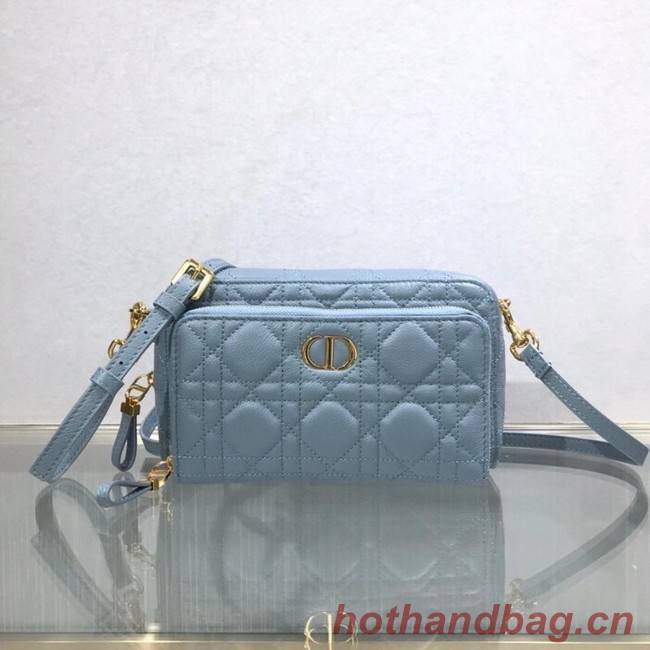 DIOR CARO DOUBLE POUCH Supple Cannage Calfskin S5037U light blue