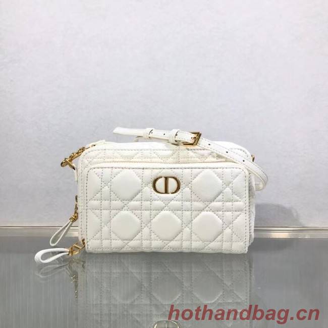 DIOR CARO DOUBLE POUCH Supple Cannage Calfskin S5037U white