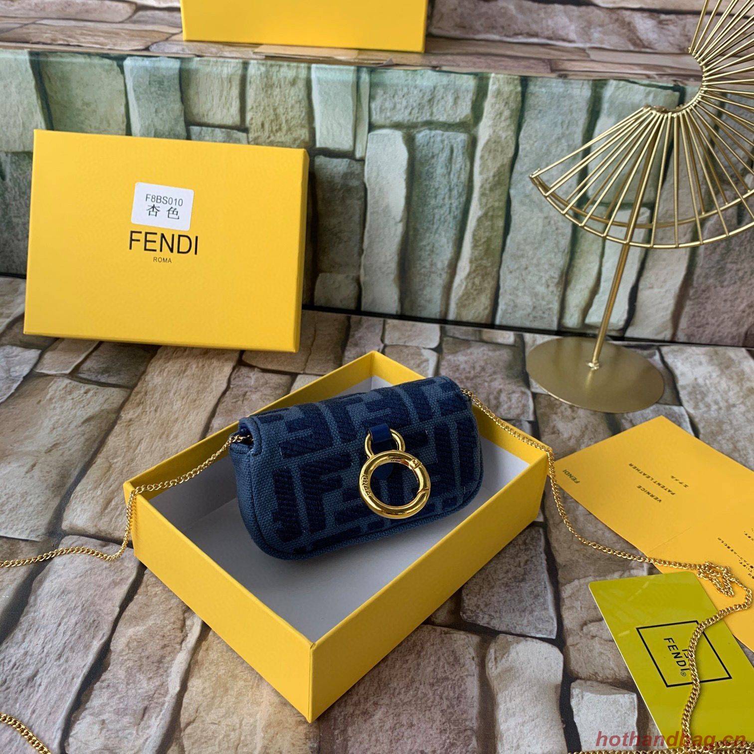 FENDI NANO BAGUETTE CHARM Nappa lcanvas Bag 7AR844 Navy