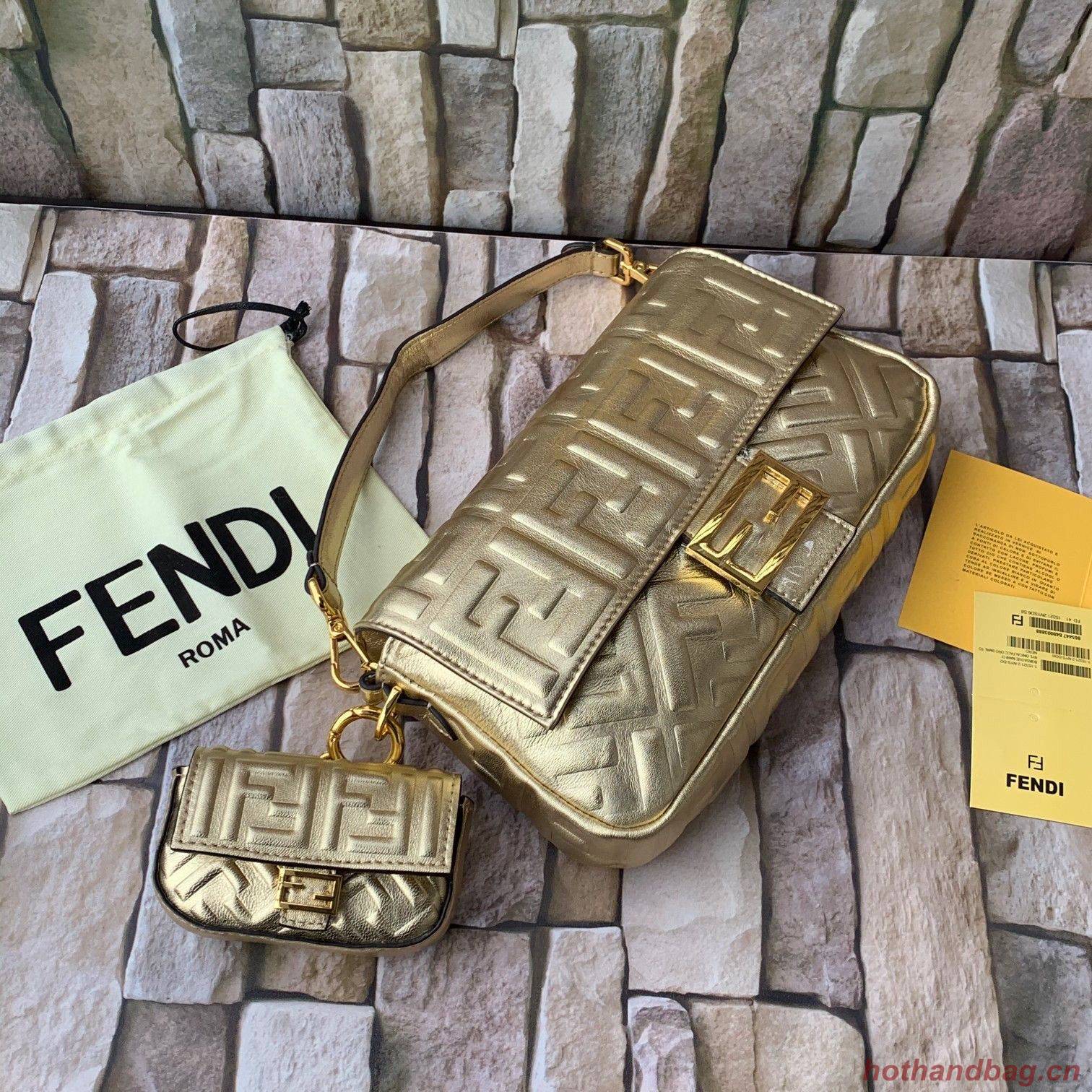 FENDI NANO BAGUETTE CHARM nappa leather 7AR844 Gold