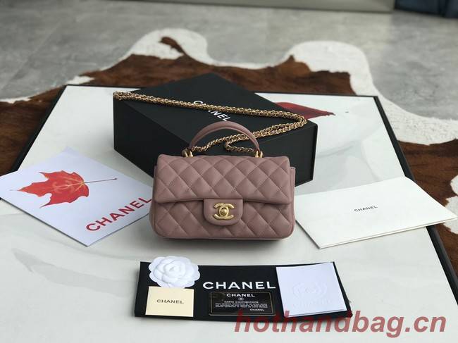 CHANEL mini flap bag with top handle AS2431 pink