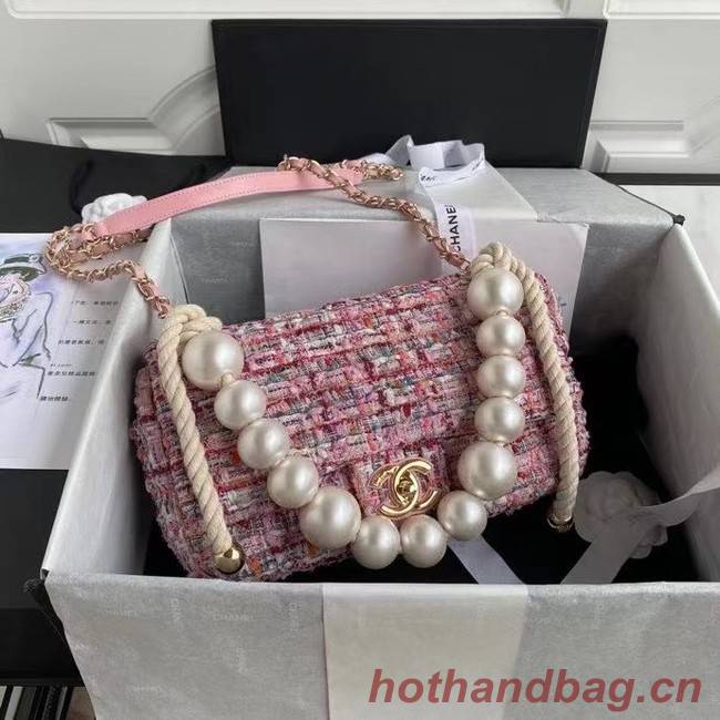 chanel flap bag Tweed 19SS pink