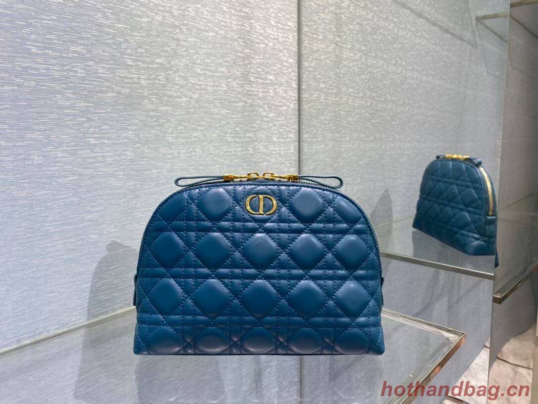 DIOR CARO BEAUTY POUCH Cannage Lambskin S5047 Blue