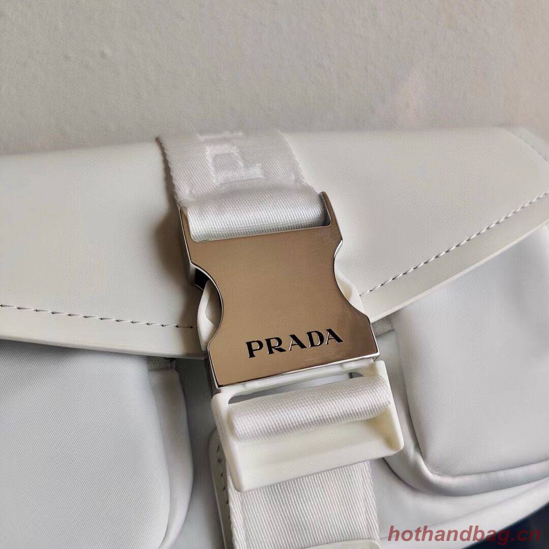 Prada Pocket nylon and brushed leather bag 1BD295 white