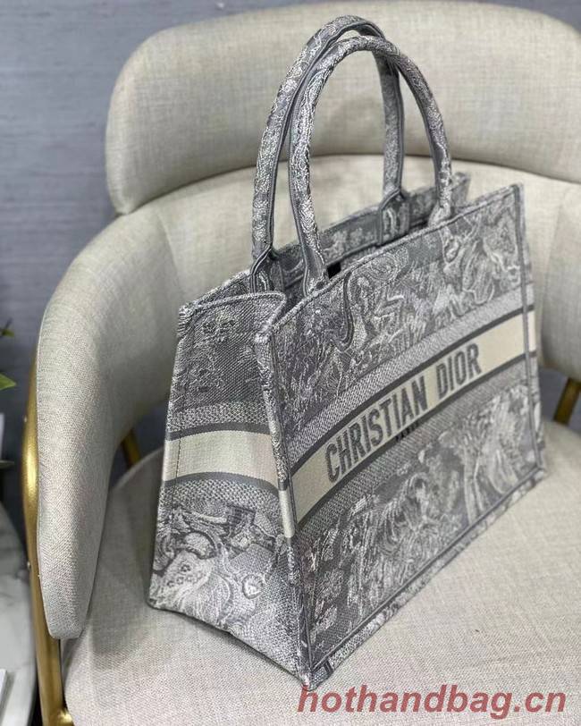 SMALL DIOR BOOK TOTE grey Toile de Jouy Reverse Embroidery M1296Z