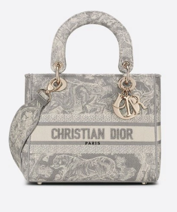 DIOR  MEDIUM LADY D-LITE BAG Gray Toile de Jouy Reverse Embroidery M0565OR