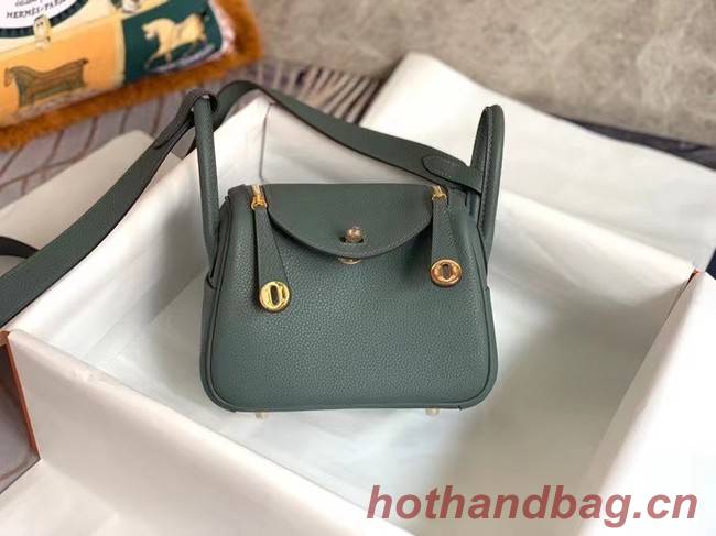 Hermes mini Lindy Original Togo Leather Bag OLD19 blackish green