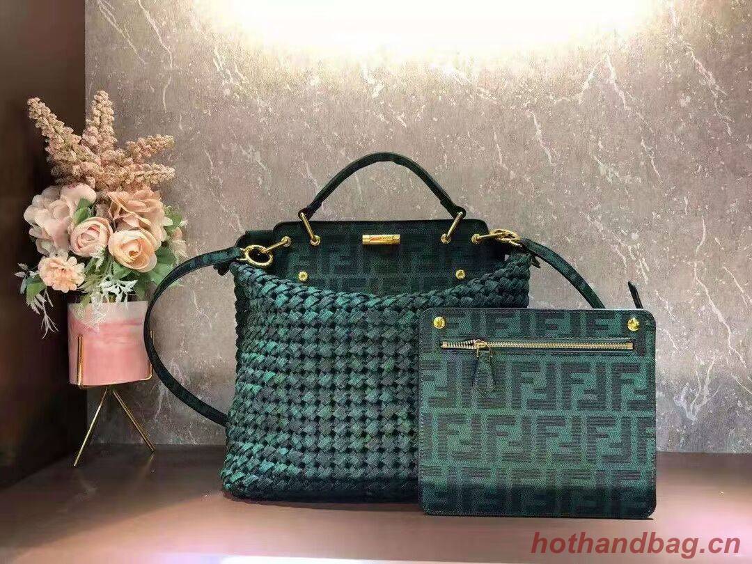 Fendi PEEKABOO X-LITE LARGE green cotton bag 8BN304A