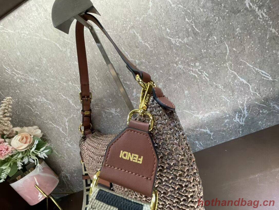 FENDI SMALL CROISSANT Woven straw bag 8BR790AFG brown