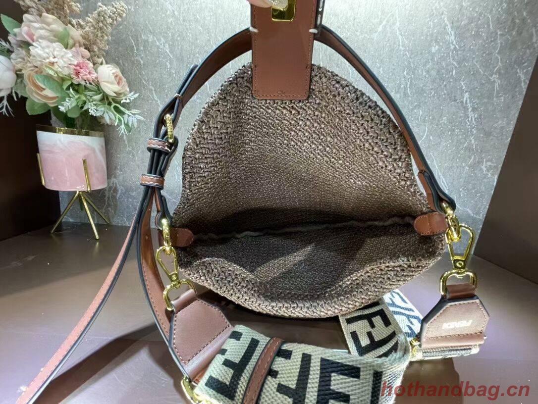 FENDI SMALL CROISSANT Woven straw bag 8BR790AFG brown