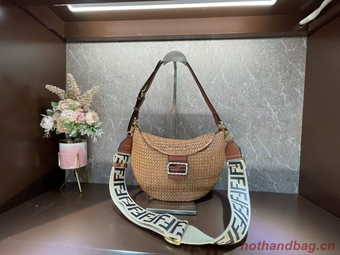 FENDI SMALL CROISSANT Woven straw bag 8BR790AFG natural