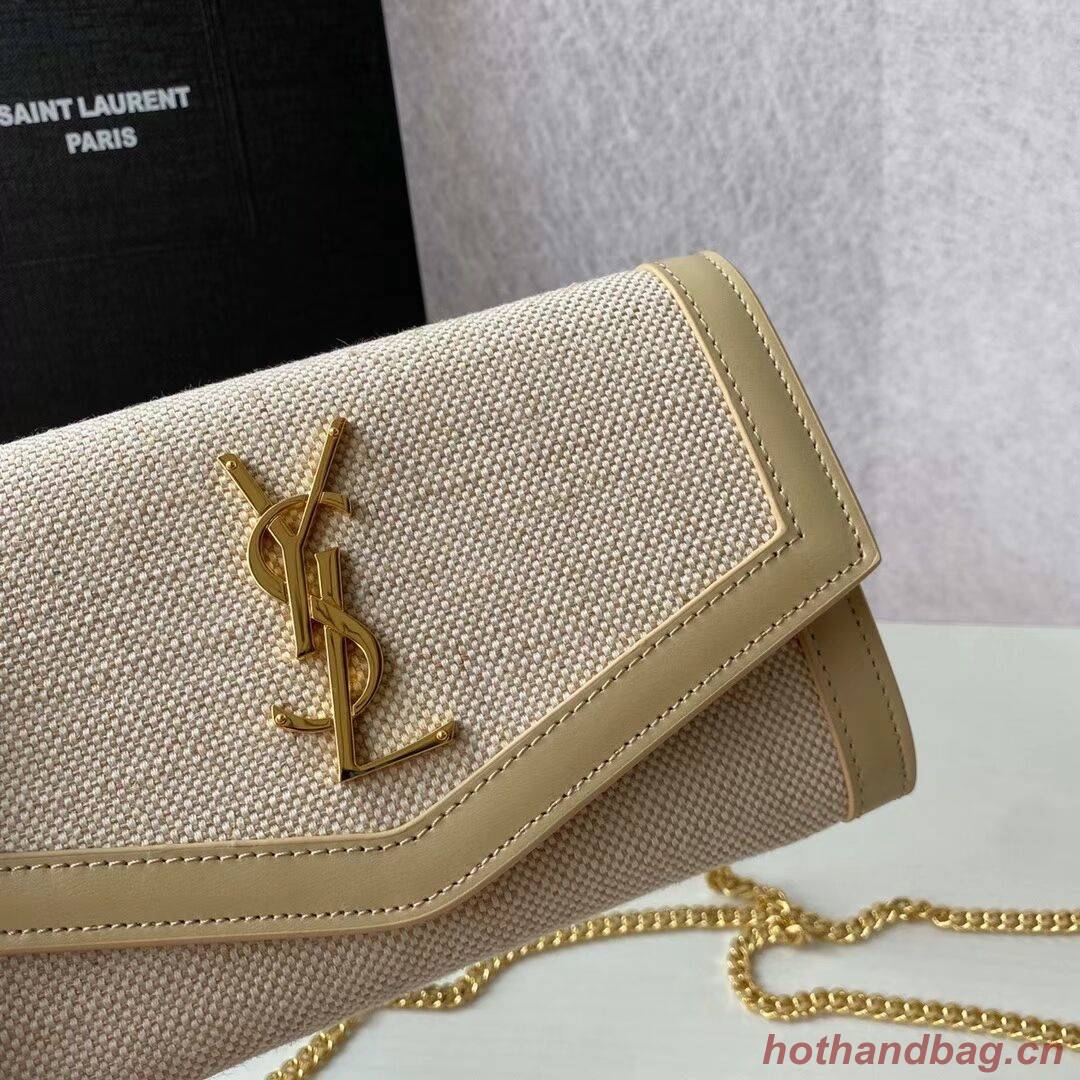 Yves Saint Laurent UPTOWN CHAIN WALLET IN MICRO RAFFIA Y622055 NATURAL BEIGE