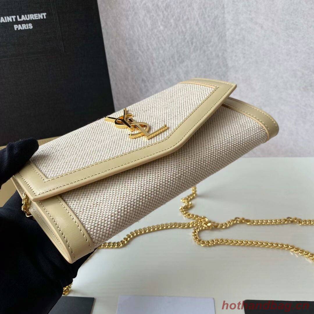 Yves Saint Laurent UPTOWN CHAIN WALLET IN MICRO RAFFIA Y622055 NATURAL BEIGE