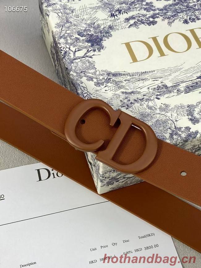 DIOR-ID BELT Raspberry Smooth Calfskin 30 MM B0110UM brown