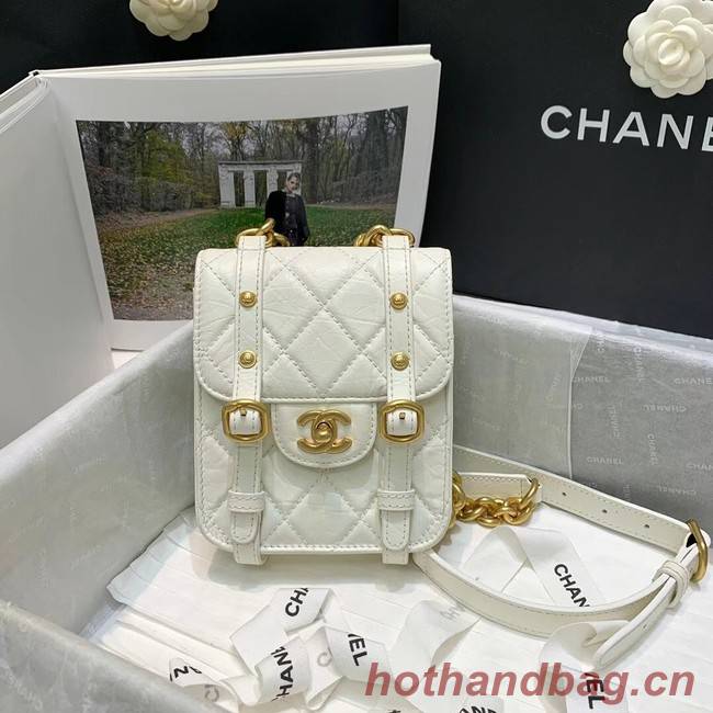 Chanel FLAP BAG Aged Calfskin & Gold-Tone Metal AS2695 white