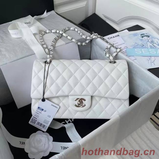 chanel classic handbag Lambskin & silver Metal A01112 white