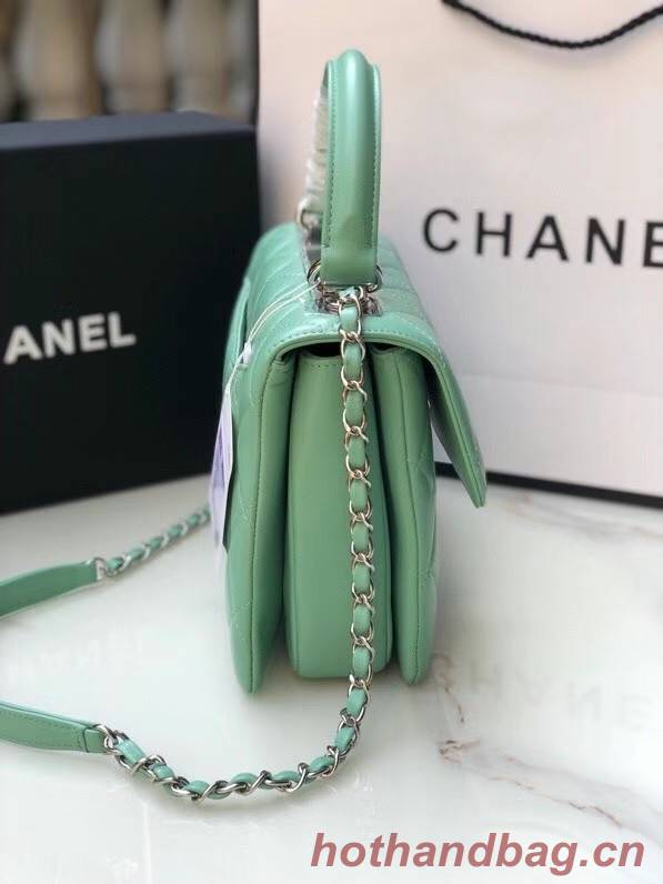 Chanel original lambskin top handle flap bag AS92236 light green&silver-Tone Metal