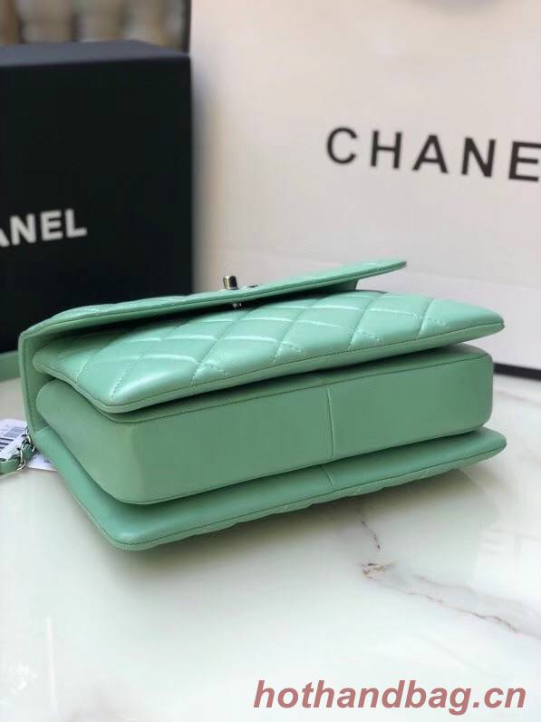 Chanel original lambskin top handle flap bag AS92236 light green&silver-Tone Metal