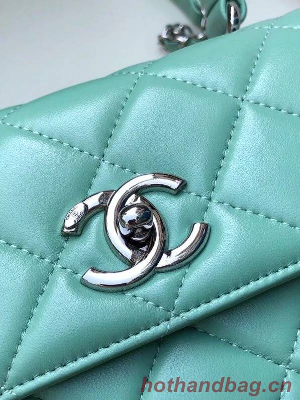 Chanel original lambskin top handle flap bag AS92236 light green&silver-Tone Metal