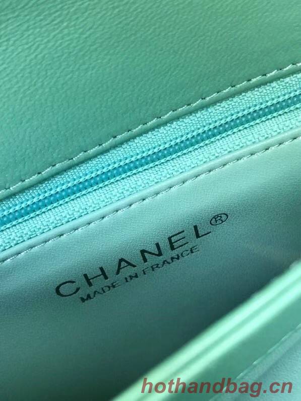 Chanel original lambskin top handle flap bag AS92236 light green&silver-Tone Metal