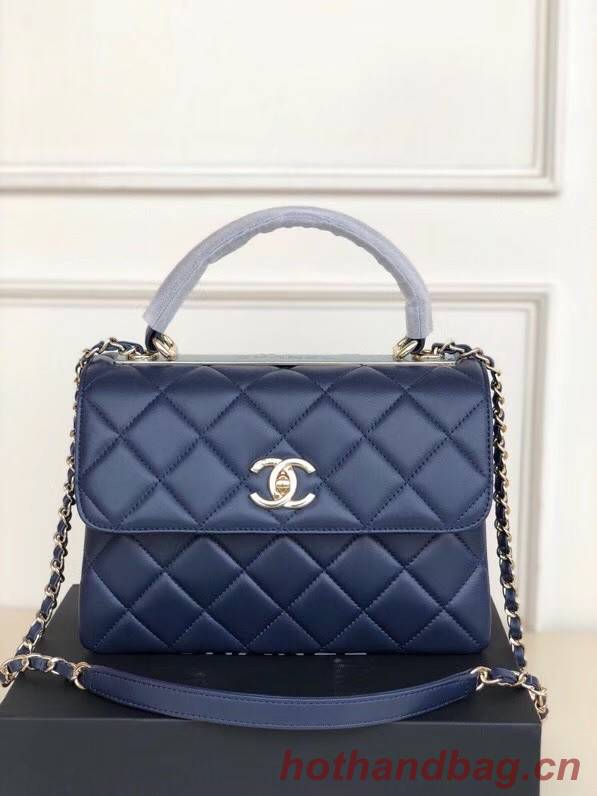 Chanel original lambskin top handle flap bag AS92236 royal blue&Gold-Tone Metal