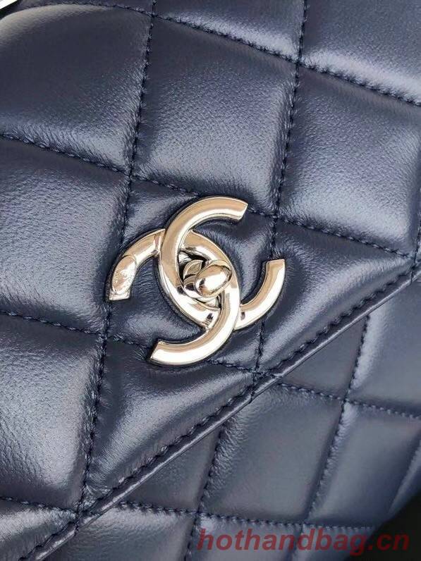 Chanel original lambskin top handle flap bag AS92236 royal blue&silver-Tone Metal