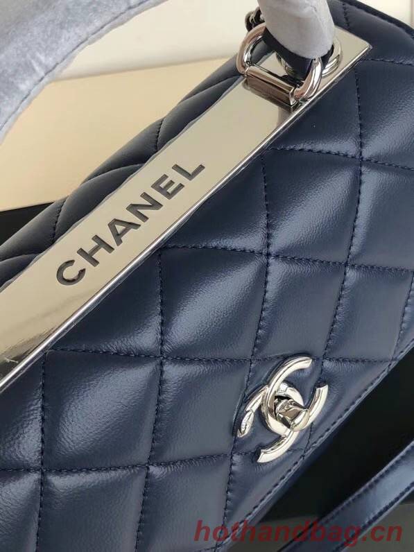 Chanel original lambskin top handle flap bag AS92236 royal blue&silver-Tone Metal